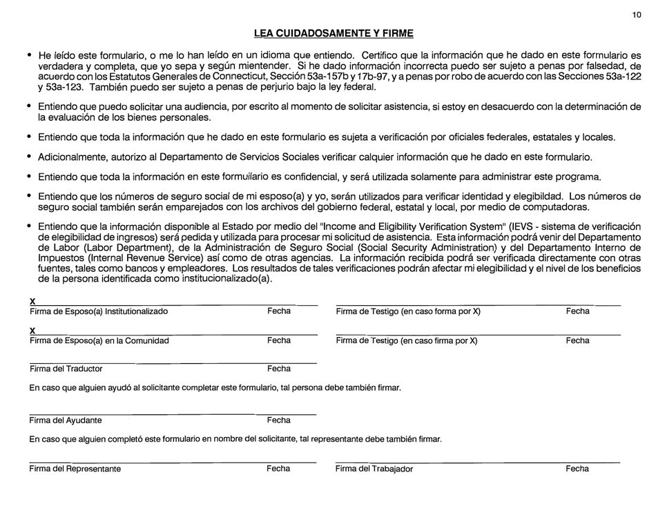 Formulario W-1-SAS Aplicacion Para La Determinacion De Bienes Personales Del Esposo (De La Esposa) - Connecticut (Spanish), Page 10
