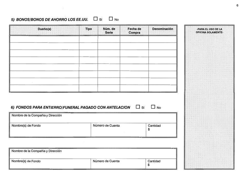 Formulario W-1-SAS Aplicacion Para La Determinacion De Bienes Personales Del Esposo (De La Esposa) - Connecticut (Spanish), Page 6