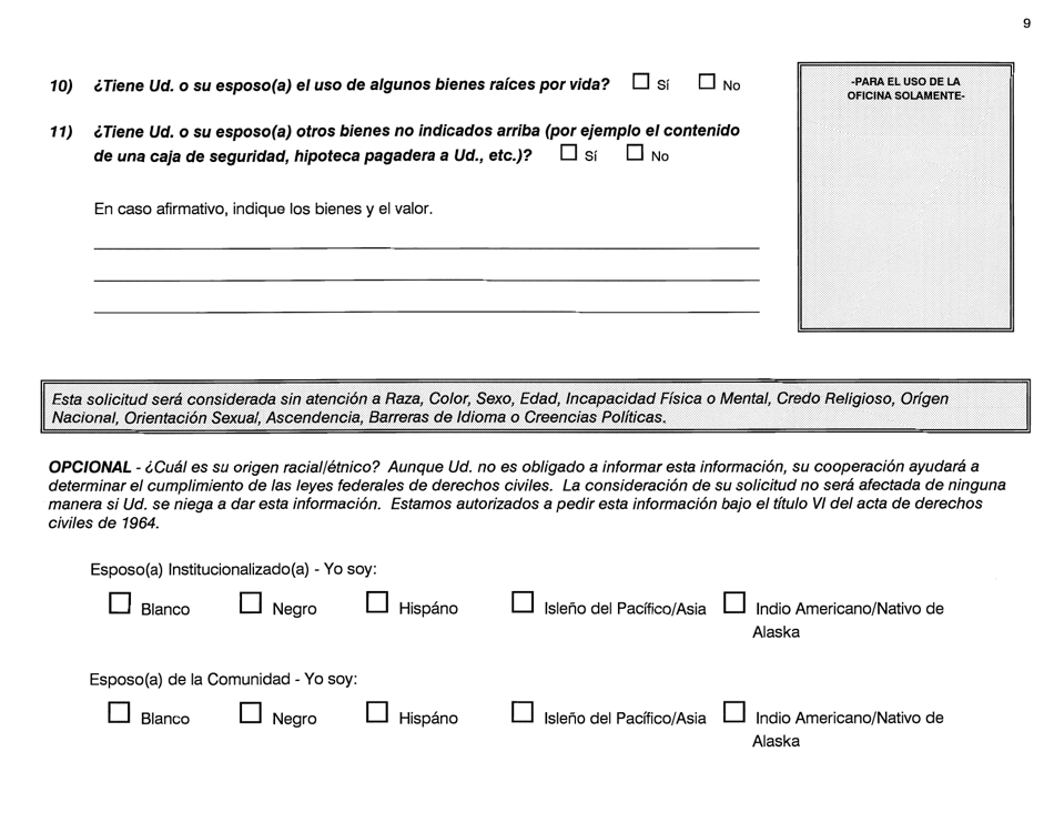 Formulario W-1-SAS Aplicacion Para La Determinacion De Bienes Personales Del Esposo (De La Esposa) - Connecticut (Spanish), Page 9