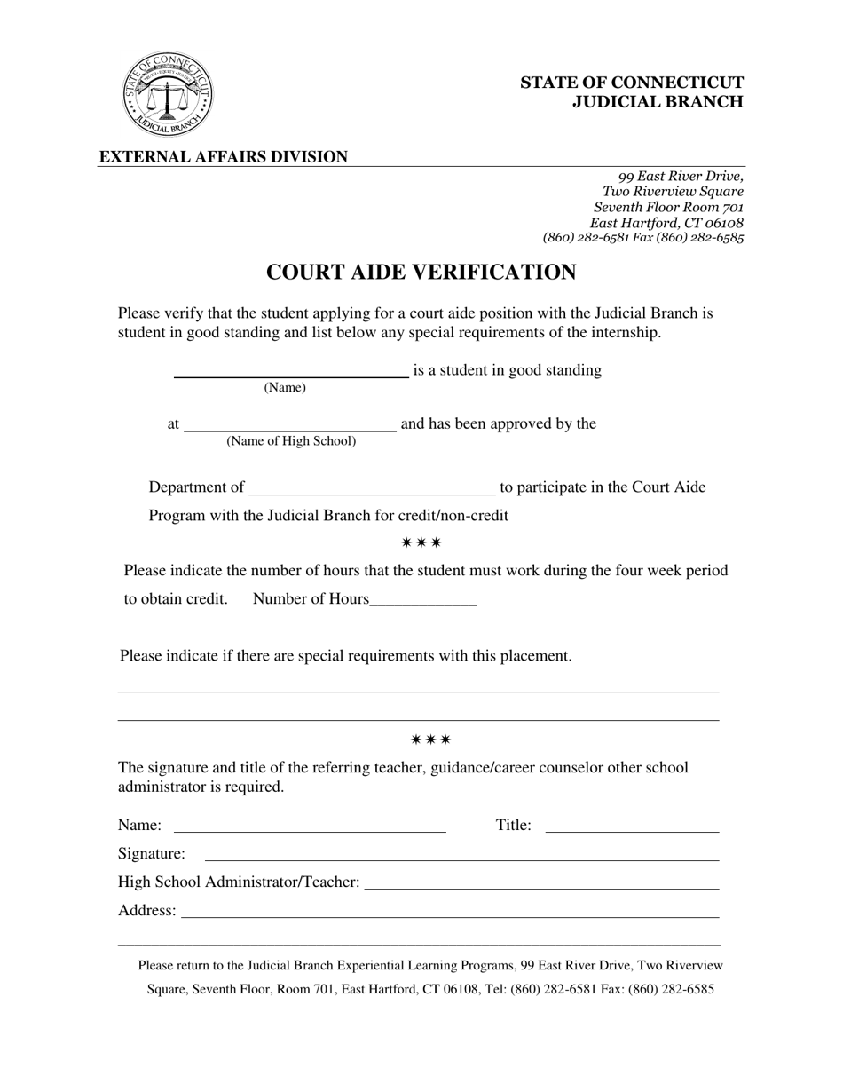 Court Aide Verification - Connecticut, Page 1
