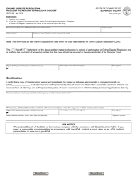 Document preview: Form JD-CV-166 Online Dispute Resolution Request to Return to Regular Docket - Connecticut