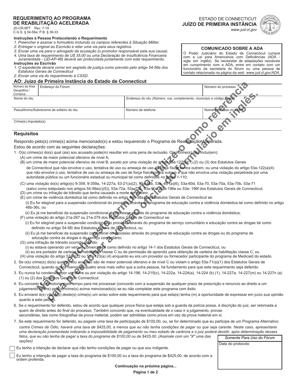 Form JD-CR-9PT Application for Accelerated Pretrial Rehabilitation - Connecticut (Portuguese), Page 1