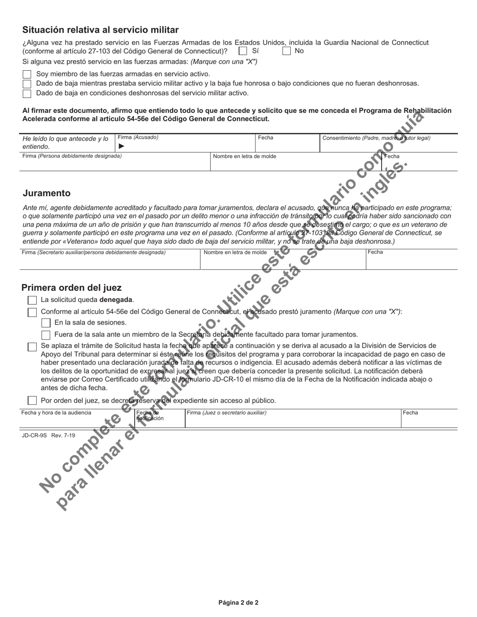 Formulario JD-CR-9S Solicitud Del Programa De Rehabilitacion Acelerada - Connecticut (Spanish), Page 2