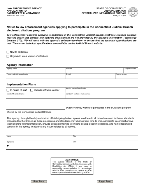 Form JD-CR-162 Law Enforcement Agency Application to Participate in Ecitations - Connecticut