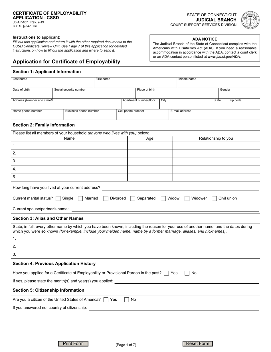 Form JD-AP-187 Download Fillable PDF or Fill Online Certificate of ...