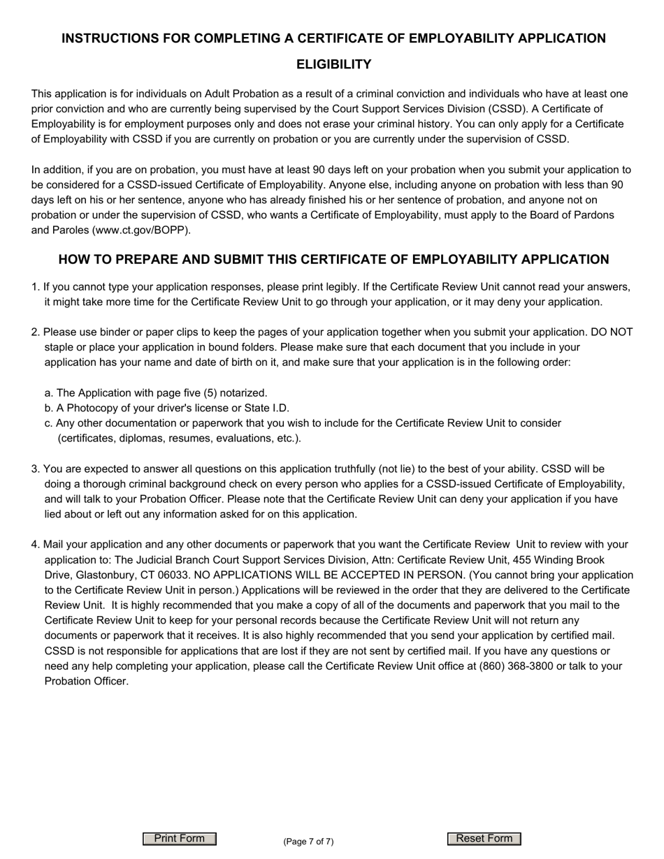 Form JD-AP-187 Certificate of Employability Application - Cssd - Connecticut, Page 7