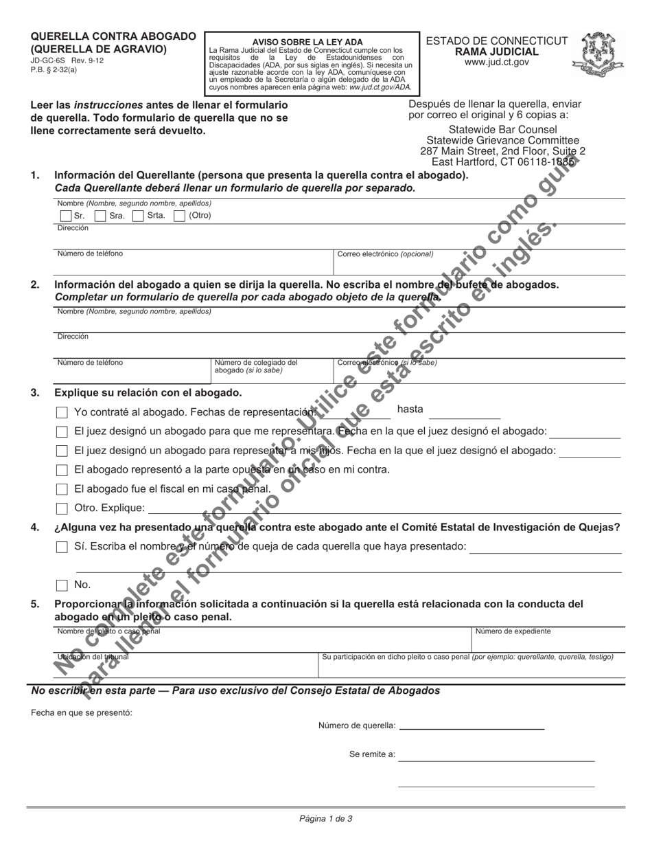 Formulario JD-GC-6S Querella Contra Abogado (Querella De Agravio) - Connecticut (Spanish), Page 3