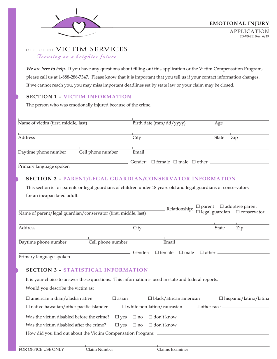 Form JD-VS-8EI Emotional Injury Application - Connecticut, Page 1