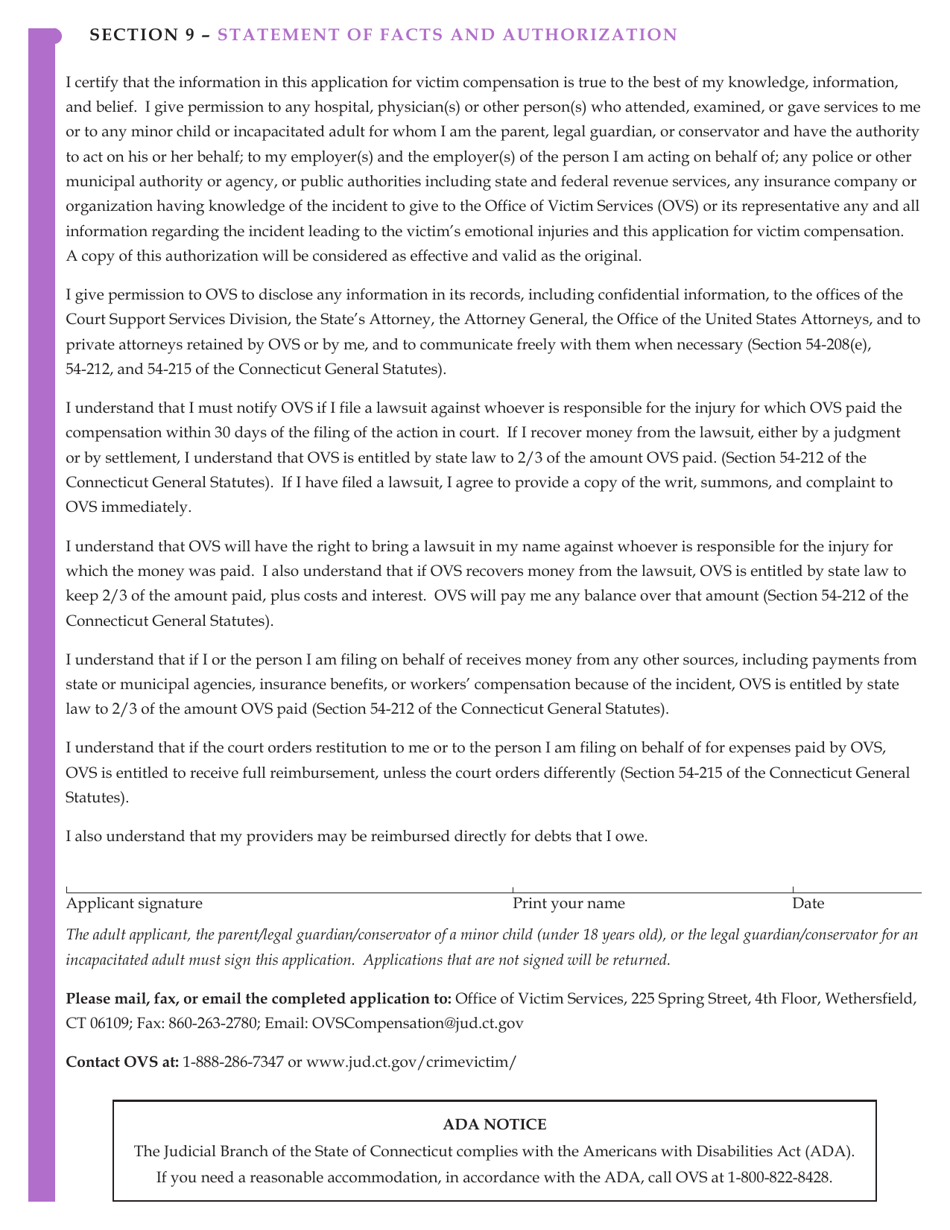 Form JD-VS-8EI Emotional Injury Application - Connecticut, Page 4