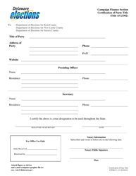 Form CFFM015 &quot;Certification of Party Title&quot; - Delaware
