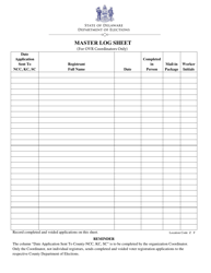 Document preview: Master Log Sheet (For Ovr Coordinators Only) - Delaware