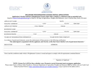 Document preview: Delaware Weighmaster License Initial Application - Delaware