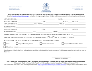 Document preview: Application for Registration of Commercial Weighing and Measuring Device Serviceperson - Delaware
