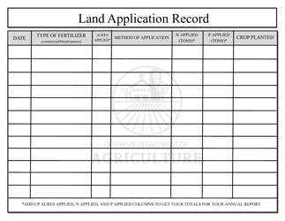 Document preview: Land Application Record - Delaware