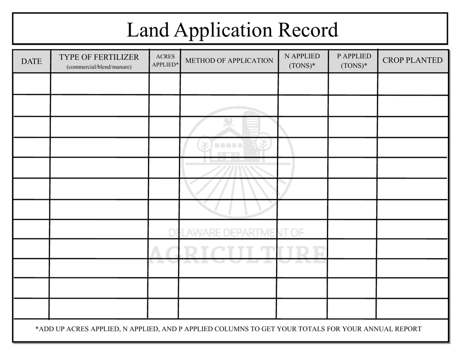 Delaware Land Application Record Fill Out Sign Online And Download