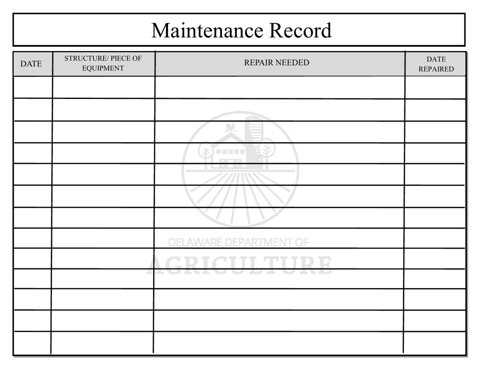 Maintenance Record - Delaware, Page 1