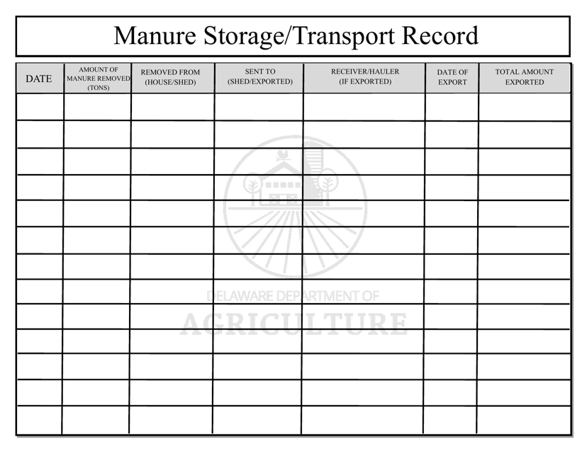 Manure Storage / Transport Record - Delaware Download Pdf