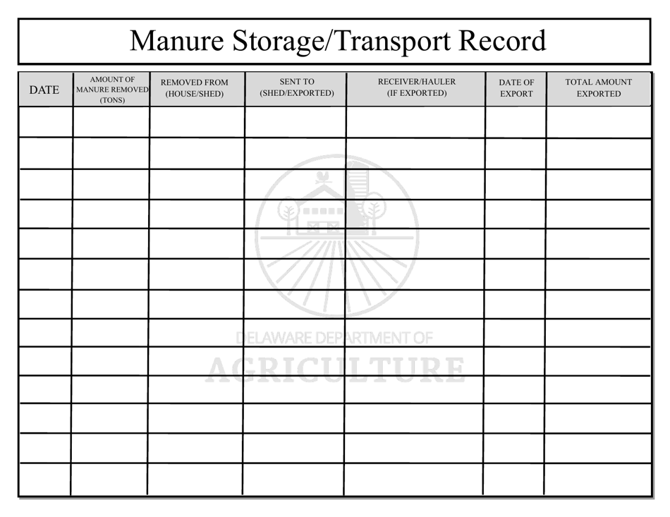 Manure Storage / Transport Record - Delaware, Page 1