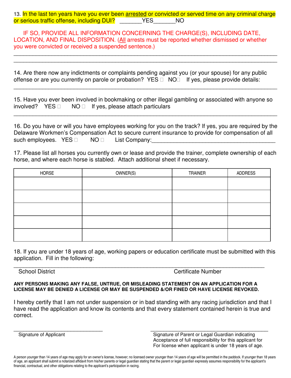 License Application - Delaware, Page 3