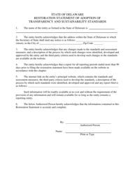 Restoration Statement of Adoption of Transparency and Sustainability Standards - Delaware, Page 3