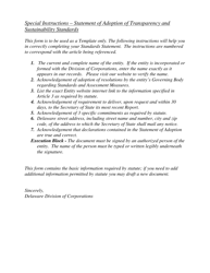 Statement of Adoption of Transparency and Sustainability Standards - Delaware, Page 2