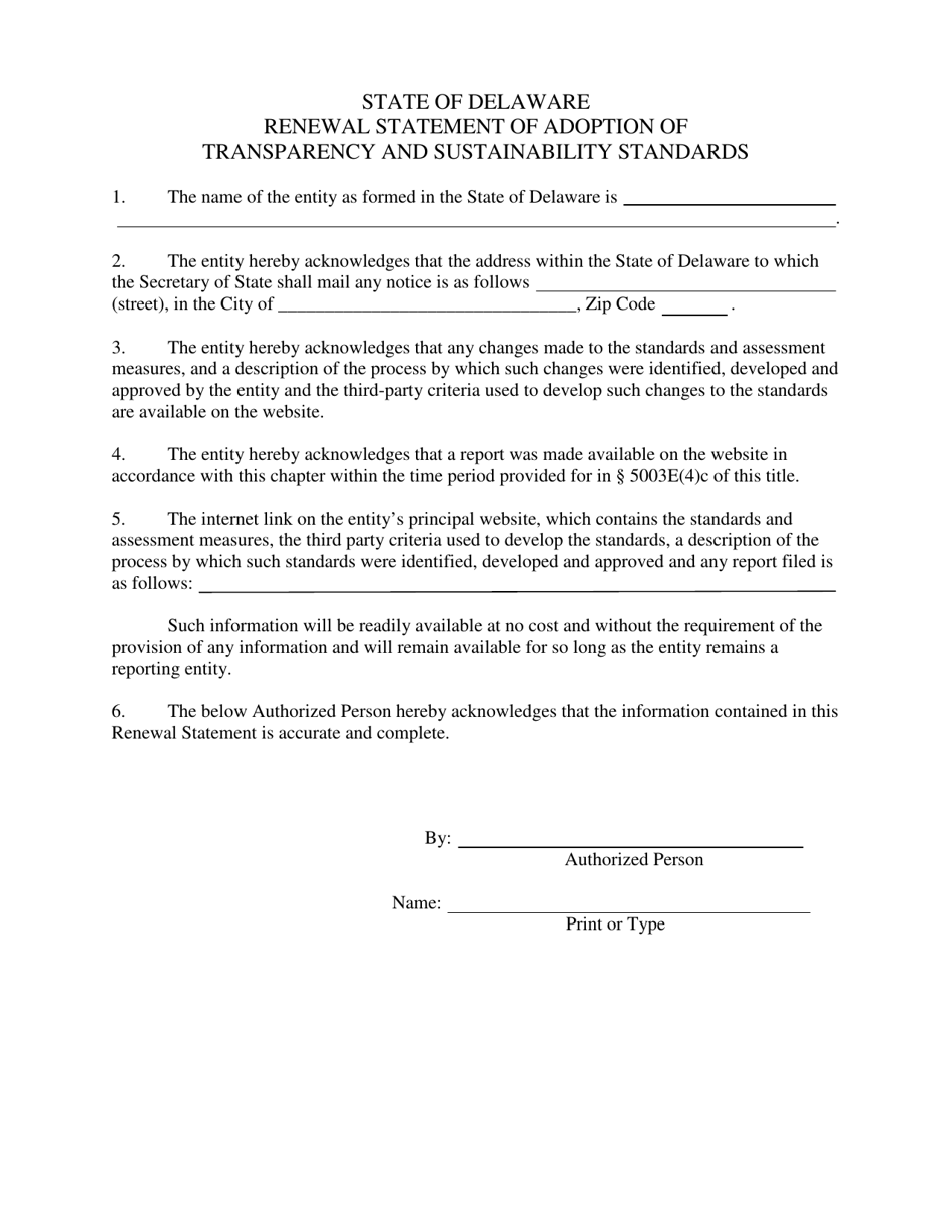 Renewal Statement of Adoption of Transparency and Sustainability Standards - Delaware, Page 3