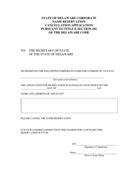 Application for Cancellation of a Reserved Corporate Name - Delaware, Page 2