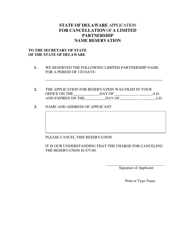 Application for Cancellation of a Limited Partnership Name Reservation - Delaware, Page 2
