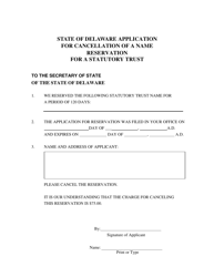 Application for Cancellation of a Statutory Trust Name Reservation - Delaware, Page 2