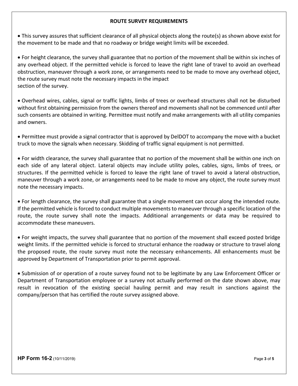 HP Form 16 Route Survey for the State of Delaware - Delaware, Page 3