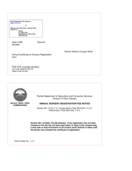 Document preview: Form FDACS-08006 Annual Nursery Registration Fee Notice - Florida