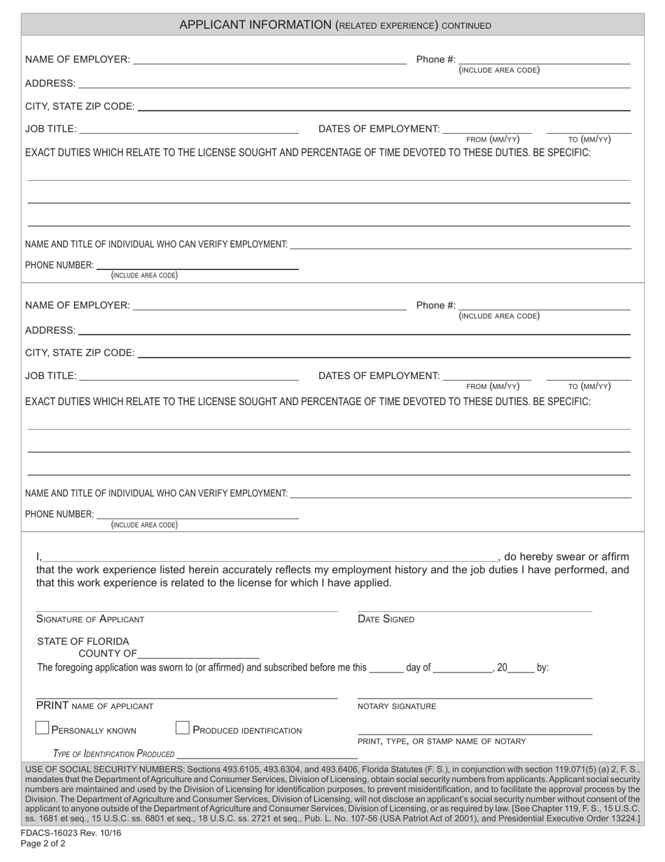 Form FDACS-16023 - Fill Out, Sign Online and Download Printable PDF ...