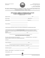 Document preview: Form FDACS-08235 Application/Permit to Possess and Cultivate Class II Prohibited Aquatic Plants - Florida