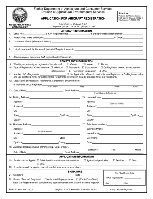 Form FDACS-13354  Printable Pdf