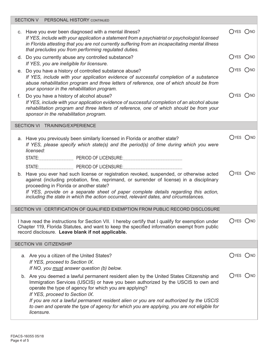 Form FDACS-16055 Application for Change in Agency Partner, Corporate Officer or LLC Member - Florida, Page 10