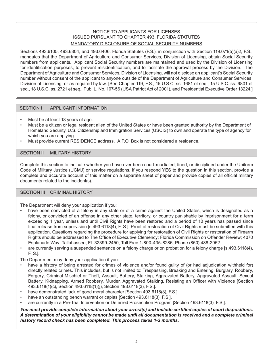 Form FDACS-16055 Application for Change in Agency Partner, Corporate Officer or LLC Member - Florida, Page 3
