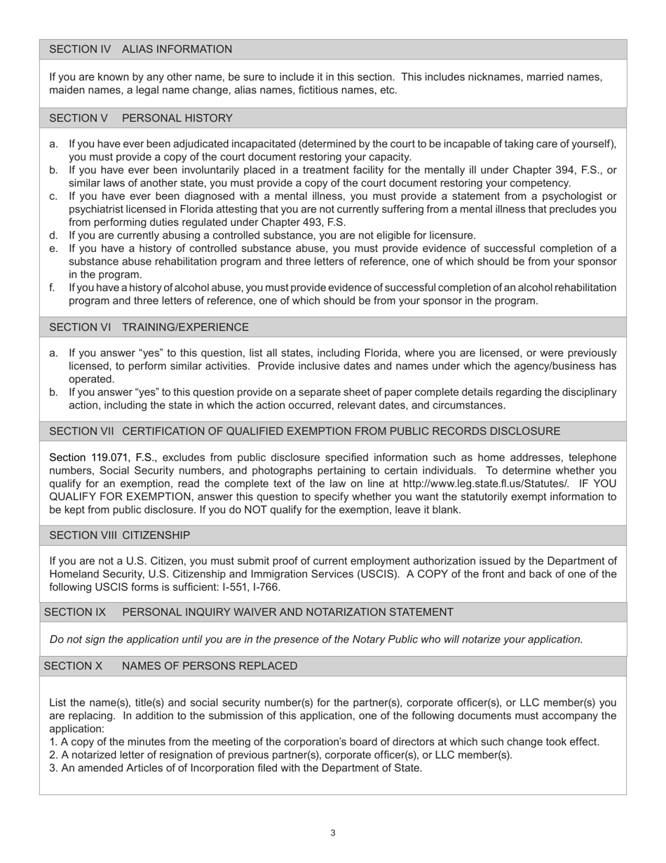 Form FDACS-16055 Application for Change in Agency Partner, Corporate Officer or LLC Member - Florida, Page 4