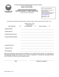 Document preview: Form FDACS-05062 Application for Certification Certified Industry Tanker Inspector - Florida