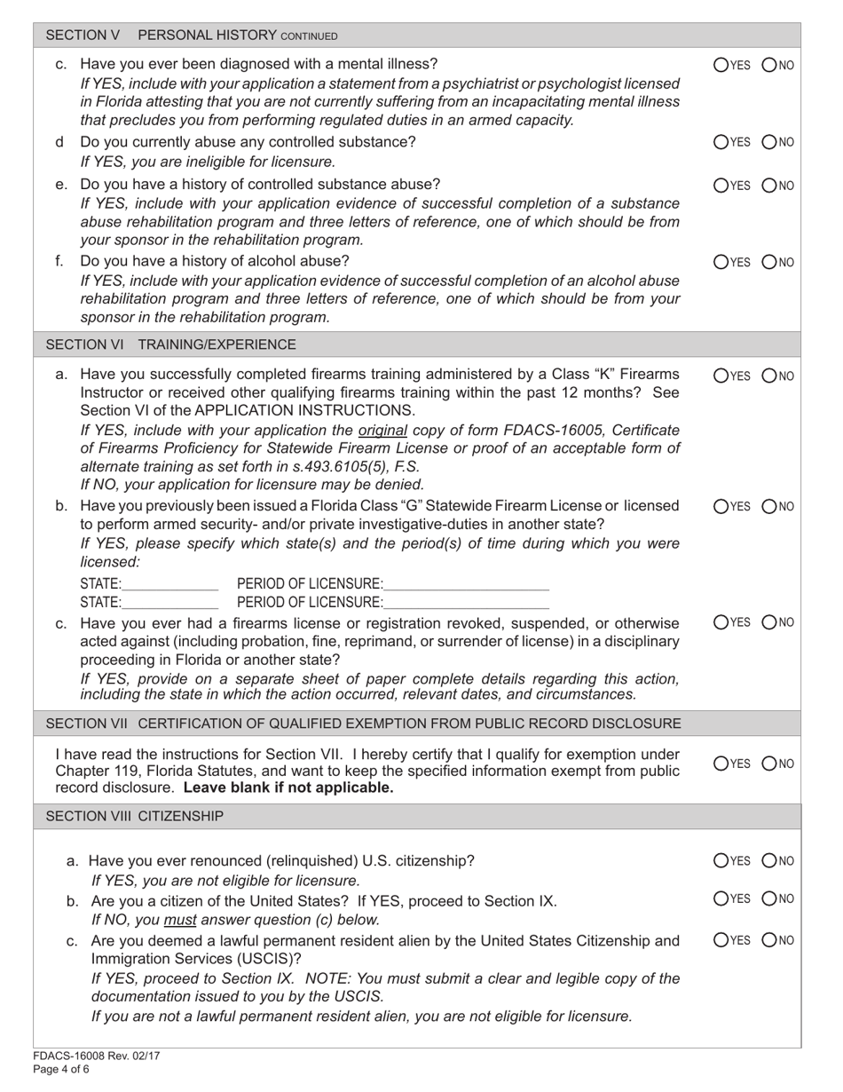 Form FDACS-16008 Application for Class g Statewide Firearm License - Florida, Page 10