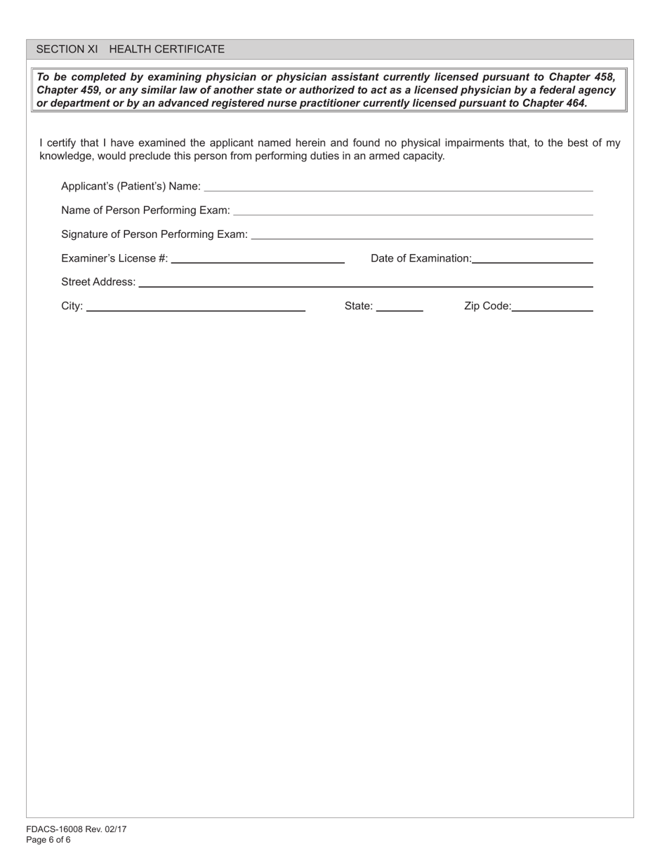 Form FDACS16008 Download Printable PDF or Fill Online Application for