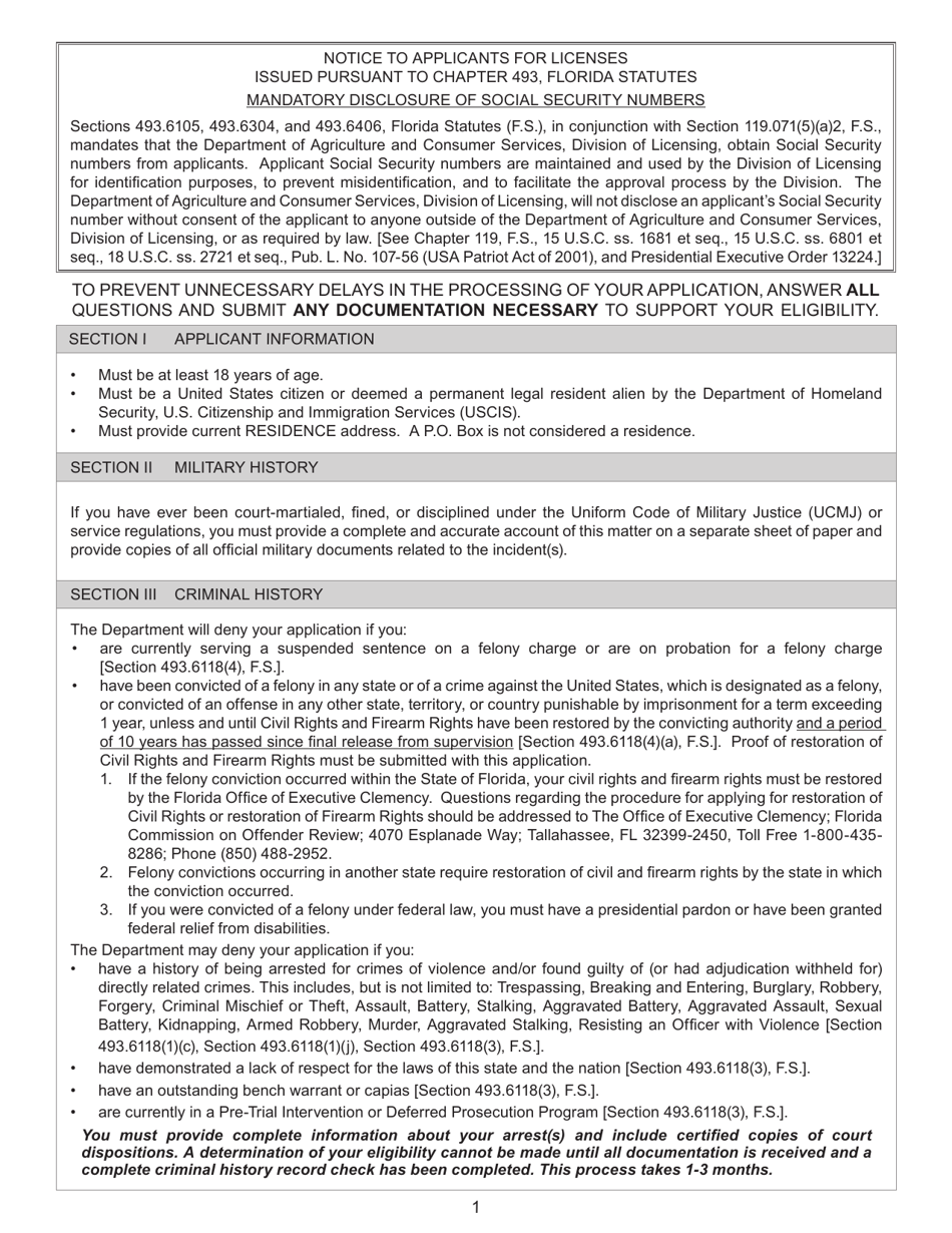 Form FDACS-16008 Application for Class g Statewide Firearm License - Florida, Page 2