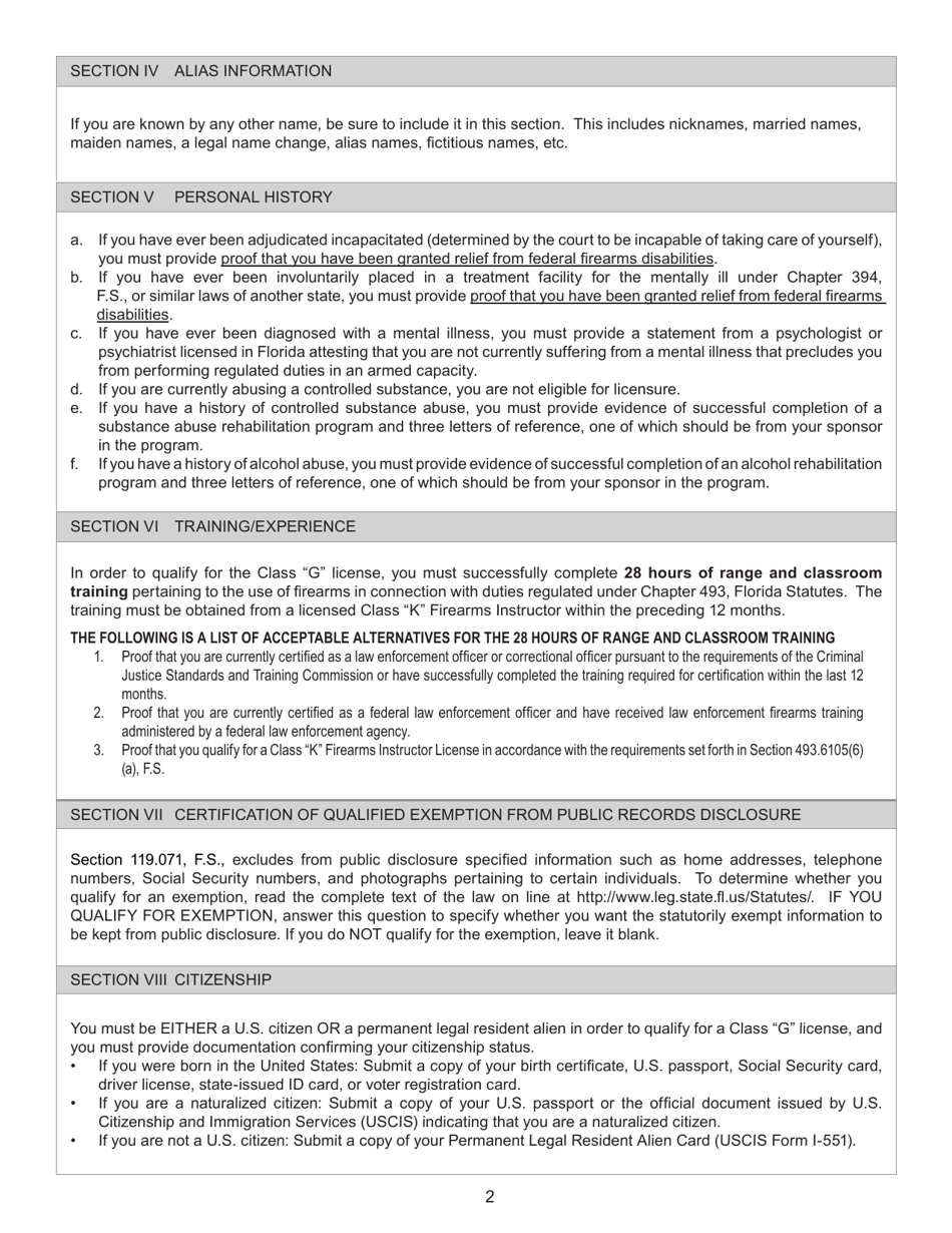 Form FDACS-16008 Application for Class g Statewide Firearm License - Florida, Page 3