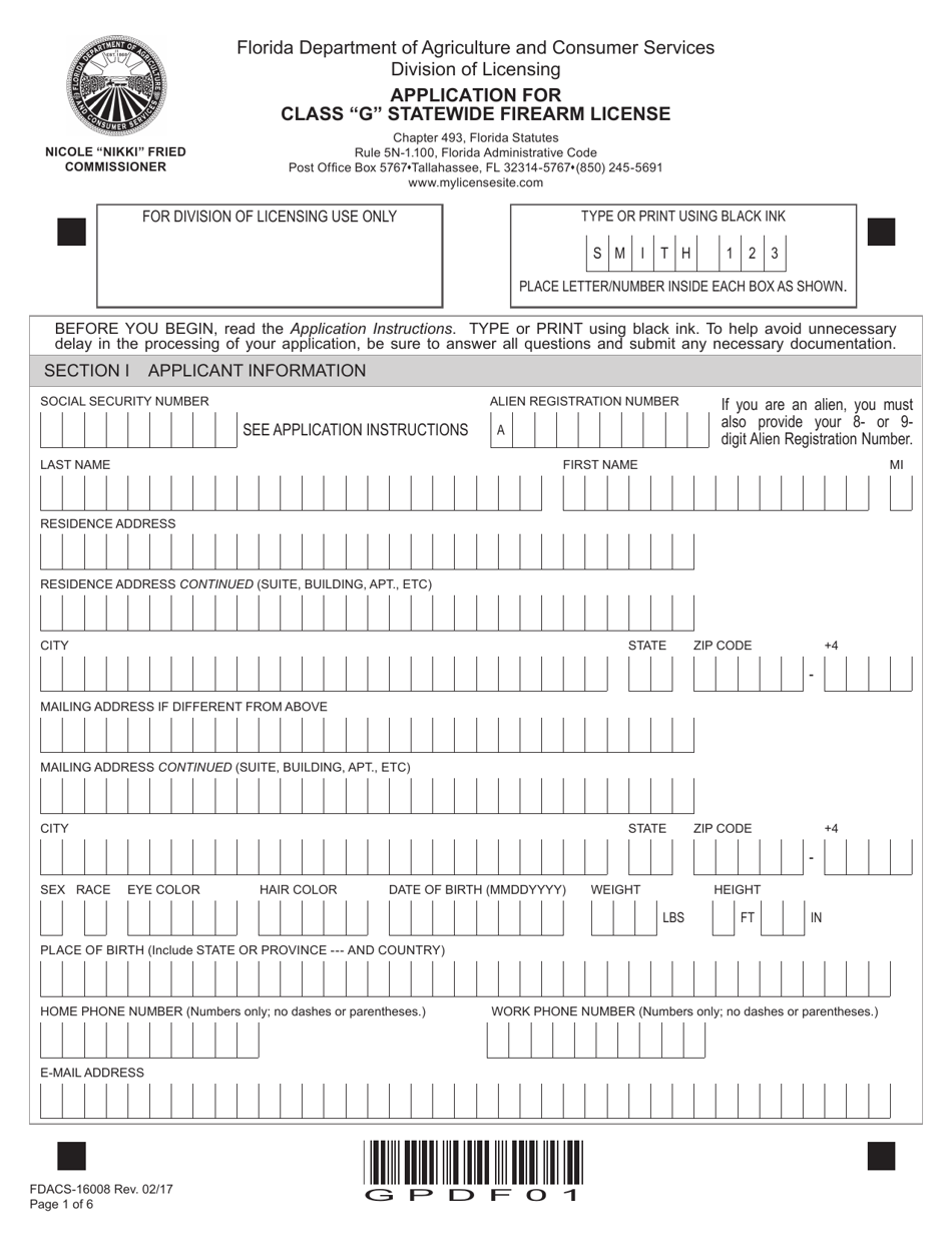 Form FDACS-16008 Application for Class g Statewide Firearm License - Florida, Page 7
