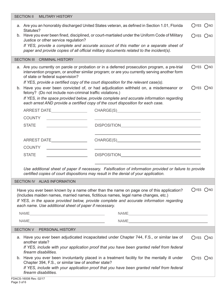 Form FDACS-16008 Application for Class g Statewide Firearm License - Florida, Page 9