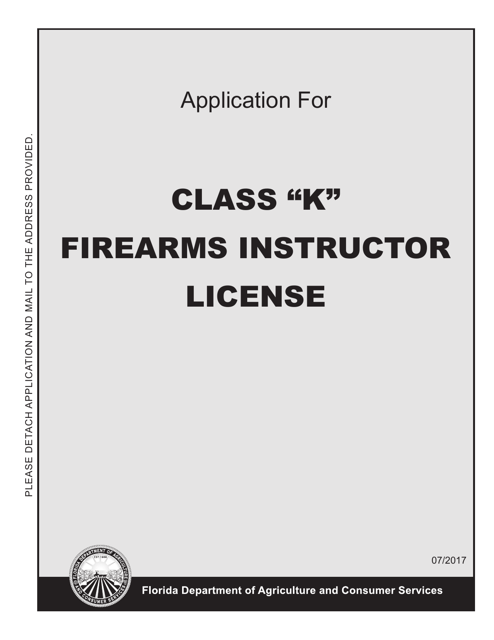 Form FDACS-16020 Application for Class "k" Firearms Instructor License - Arizona