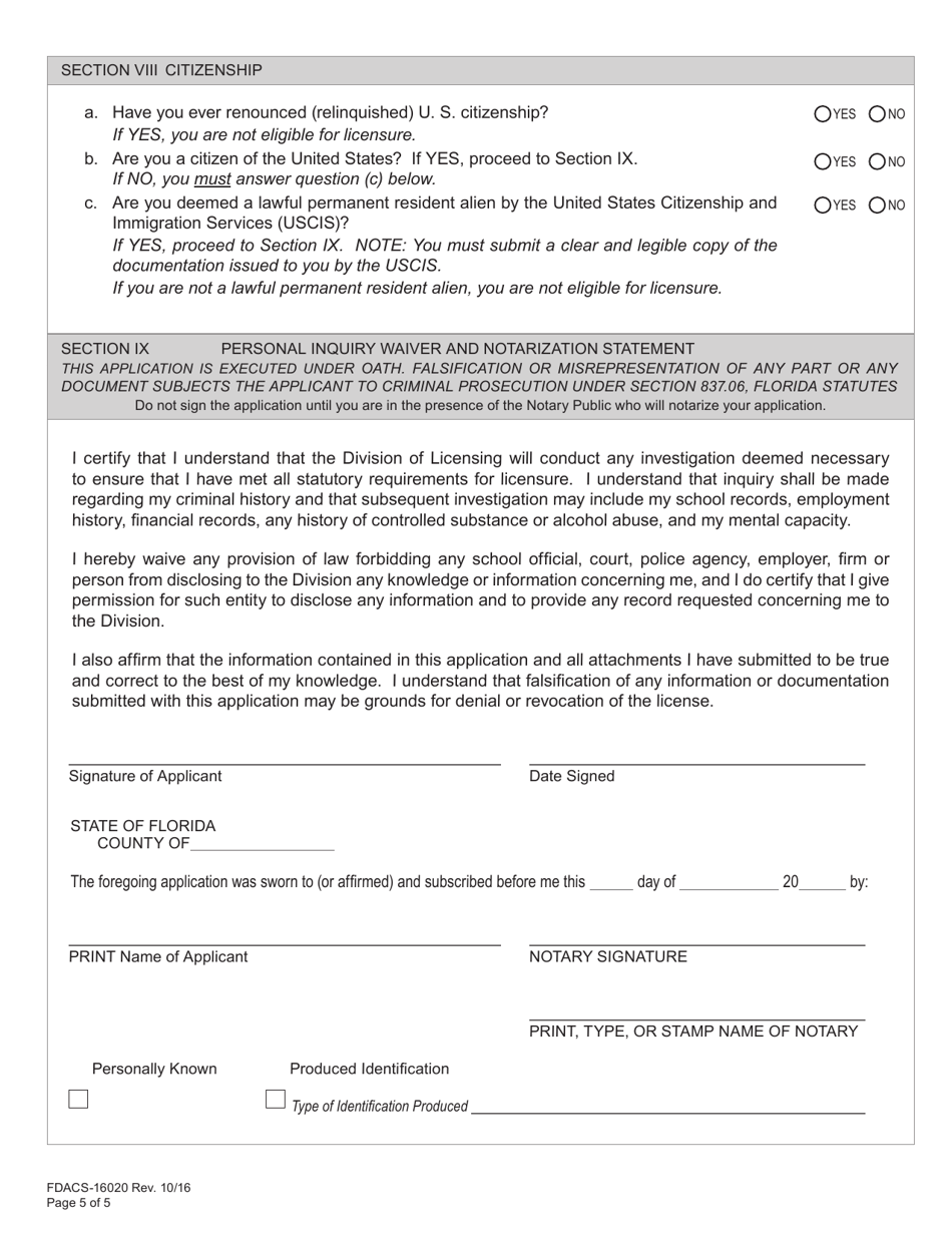 Form FDACS-16020 Application for Class k Firearms Instructor License - Arizona, Page 11
