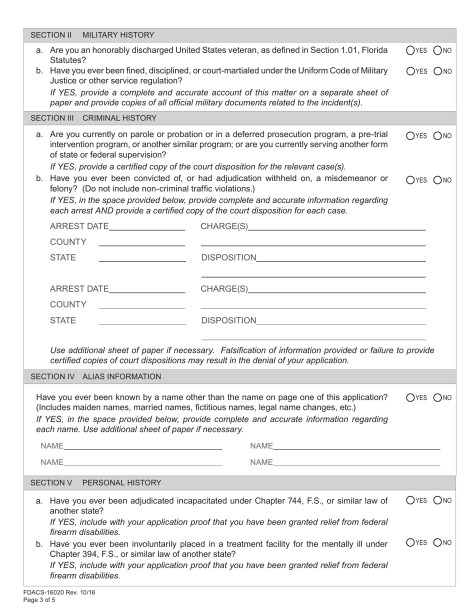 Form FDACS-16020 Application for Class k Firearms Instructor License - Arizona, Page 9