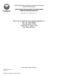 Form FDACS-08215 Application for Inclusion to or Exclusion From the Noxious Weed List - Florida