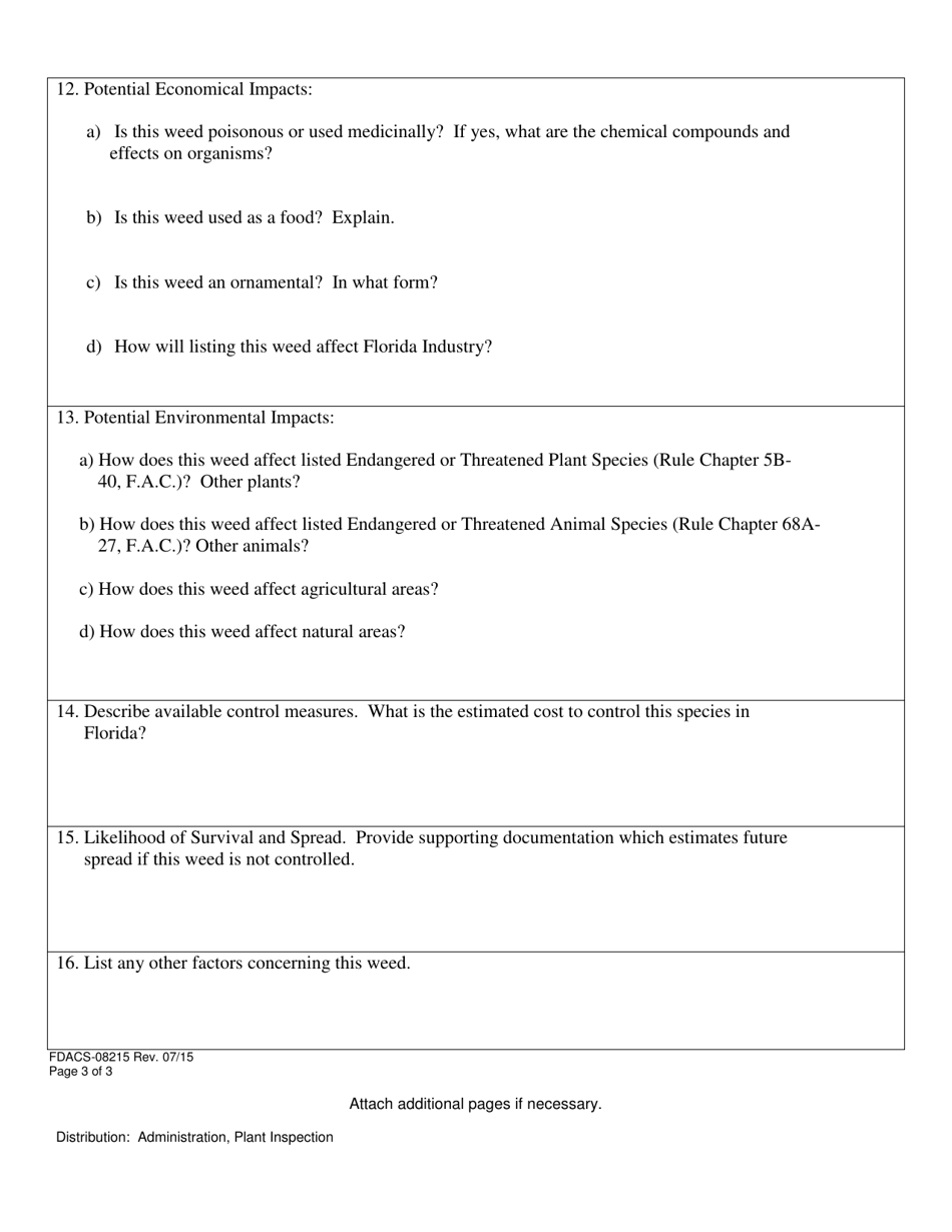 Form FDACS-08215 Application for Inclusion to or Exclusion From the Noxious Weed List - Florida, Page 3