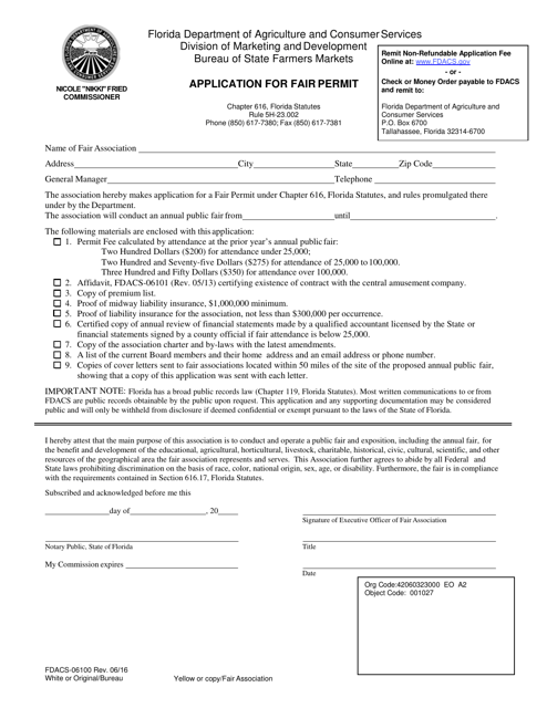 Form FDACS-06100  Printable Pdf